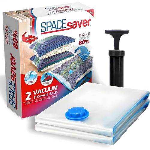 KALANKA-Sacs de Rangement Sous Vide Vêtements, Penderie et Voyage, 80% de Place Supplémentaire, Housse Vêtement Aspirateur Pompe de Voyage Incluse Double Fermeture Valve Turbo, Jumbo 2 Pièces
