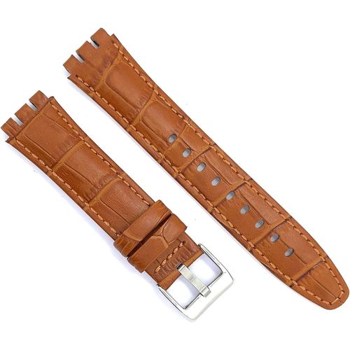 Eryi-Bracelet De Montre En Cuir Compatible Avec Swatch Irony Et Scuba Cuir Gravé Crocodile Alligator 21-23mm Ref 328