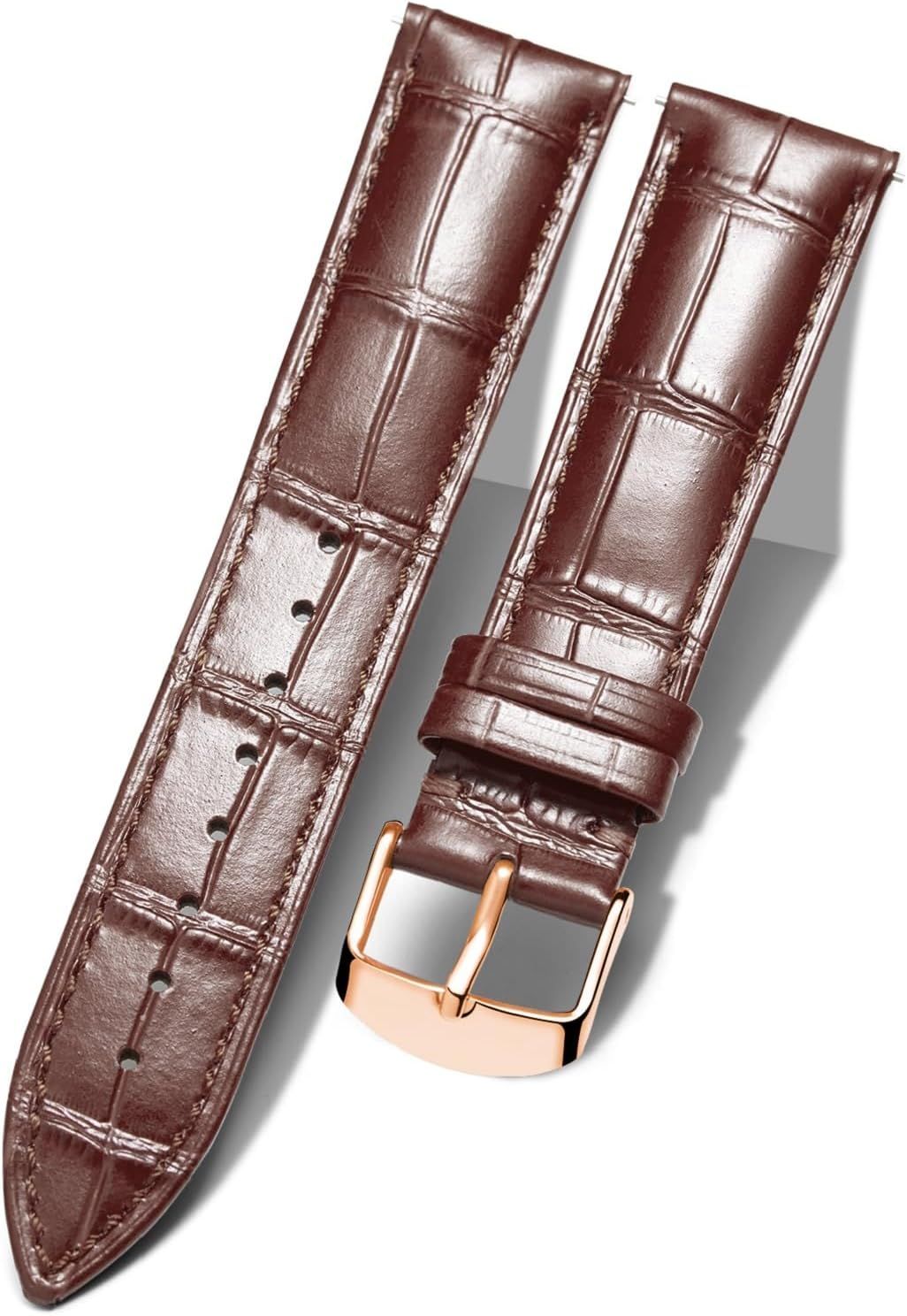 Eryi-Bracelet De Montre En Cuir Crocodile Véritable Remplacement Montre Bracelet À Dégagement Rapide Etanche 10 Couleurs 13 Tailles Pour Hommes Femmes Boucle Au Choix Doré/Rose-Or/Argent(10-24mm)