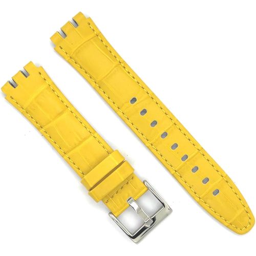 Eryi-Bracelet De Montre En Cuir Compatible Avec Swatch Irony Et Scuba Cuir Gravé Crocodile Alligator 21-23mm Ref 328