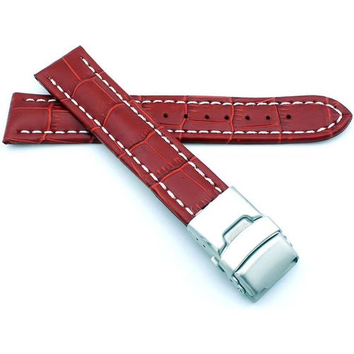 Eryi-Bracelet De Montre Alligator En Cuir Véritable Avec Boucle Déployante En Acier Inoxydable Coutures Blanches