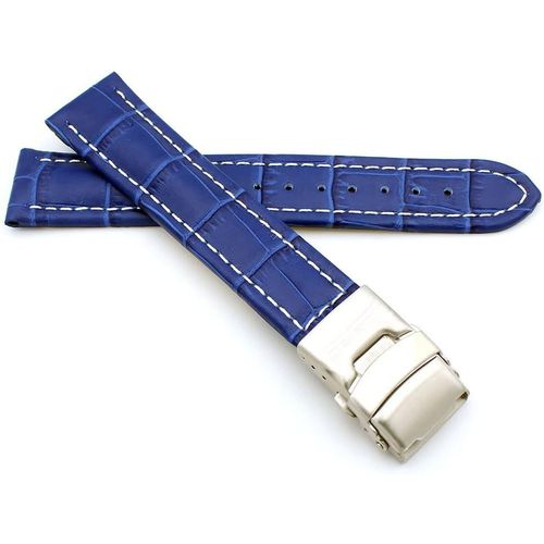 Eryi-Bracelet De Montre Alligator En Cuir Véritable Avec Boucle Déployante En Acier Inoxydable Coutures Blanches