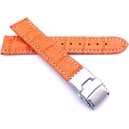 Eryi-Bracelet De Montre Alligator En Cuir Véritable Avec Boucle Déployante En Acier Inoxydable Coutures Blanches