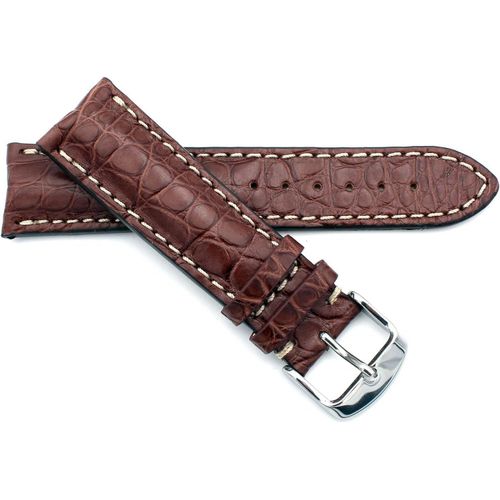Eryi-Bracelet De Montre Alligator En Cuir Véritable Avec Boucle Déployante En Acier Inoxydable Coutures Blanches