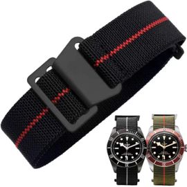 Eryi-Bracelet De Montre Élastique Nylon Style Marine Nationale Parachute Bracelet Montre En Tissu Remplacement Avec Crochet Boucle Noir/Argenté Homme Femme,18/20/22mm