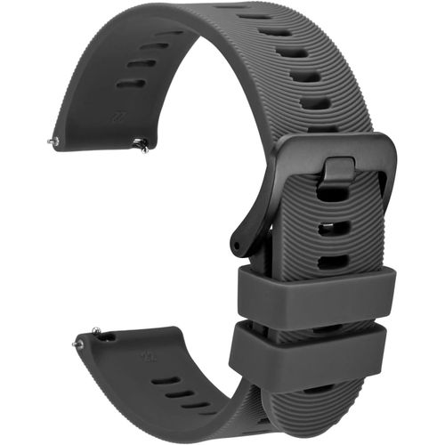 Eryi-22mm Bracelet De Montre Pour Homme À Rayures Arquées, Silicone Bande À Dégagement Rapide, Boucle Noire (Gris Foncé)
