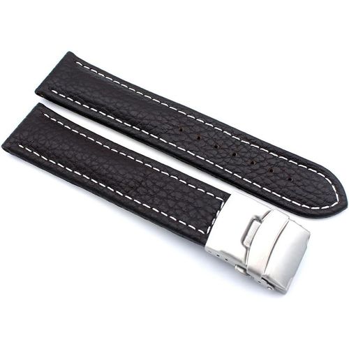 Eryi-Bracelet De Montre En Cuir Véritable Avec Boucle Déployante En Acier Inoxydable Coutures Blanches