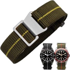 Eryi-Bracelet De Montre Élastique Nylon Style Marine Nationale Parachute Bracelet Montre En Tissu Remplacement Avec Crochet Boucle Noir/Argenté Homme Femme,18/20/22mm