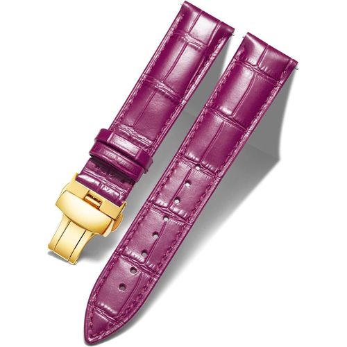 Eryi-Bracelet De Montre En Cuir Femme Homme 12mm-24mm Bracelet De Remplacement Avec Boucle De Déploiement Papillon Argent/Or/Or Rose