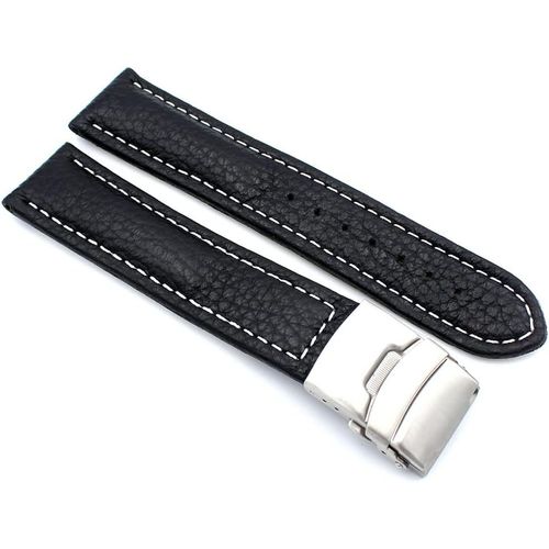 Eryi-Bracelet De Montre En Cuir Véritable Avec Boucle Déployante En Acier Inoxydable Coutures Blanches