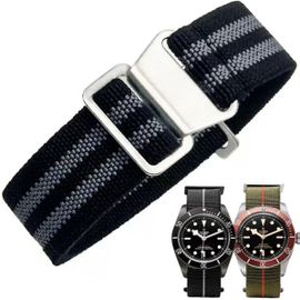 Eryi-Bracelet De Montre Élastique Nylon Style Marine Nationale Parachute Bracelet Montre En Tissu Remplacement Avec Crochet Boucle Noir/Argenté Homme Femme,18/20/22mm