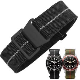 Eryi-Bracelet De Montre Élastique Nylon Style Marine Nationale Parachute Bracelet Montre En Tissu Remplacement Avec Crochet Boucle Noir/Argenté Homme Femme,18/20/22mm