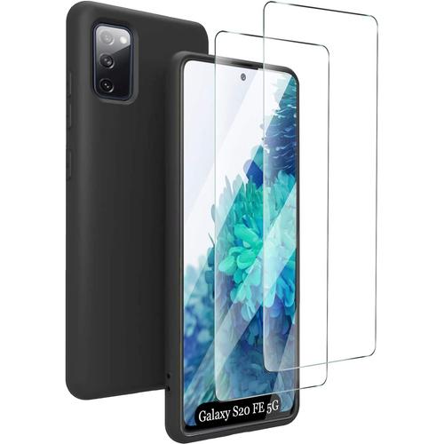 Coque Samsung Galaxy S20 Fe 5g Protecteur D'écran En Verre Trempé Cadre De Galvanoplastie Coque En Silicone Mat Souple Pour Smartphone Galaxy S20 Fe 5g Noir