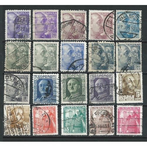 Lot De 20 Timbres Oblitérés Espagne, Général Franco Avec Différentes Perforations.