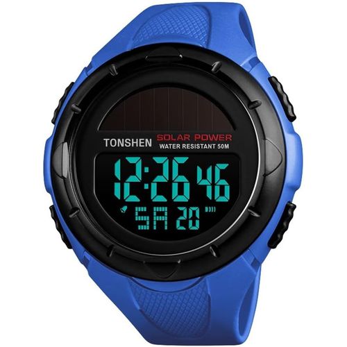 Eryi-Homme Et Femme Outdoor Militaire 50m Etanche Montre Solaire Plastique Caisse Et Caoutchouc Ruban Led Digitale Sport Montres Bracelet Chronomètre Alarme Date
