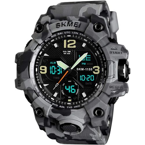 Eryi-Montre-Bracelet Pour Hommes Analogique Numérique Led 50 M Étanche Pour Les Sports De Plein Air Militaire Multifonctionnel Casual Double Affichage 12 H / 24 H Chronomètre Calendrier