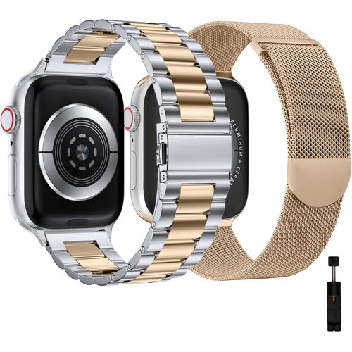 Eryi-Lot De 2 Bracelets En Métal Compatibles Avec Apple Watch 44 Mm, 40 Mm, 45 Mm, 42 Mm, 41 Mm, 49 Mm, 38 Mm, En Acier Inoxydable Pour Iwatch Série Ultra2/Ultra/Se2/Se/9 8 7 6 5 4 3 2 1