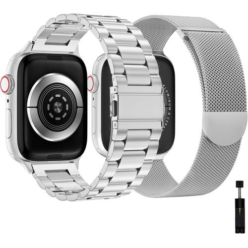 Eryi-Lot De 2 Bracelets En Métal Compatibles Avec Apple Watch 44 Mm, 40 Mm, 45 Mm, 42 Mm, 41 Mm, 49 Mm, 38 Mm, En Acier Inoxydable Pour Iwatch Série Ultra2/Ultra/Se2/Se/9 8 7 6 5 4 3 2 1