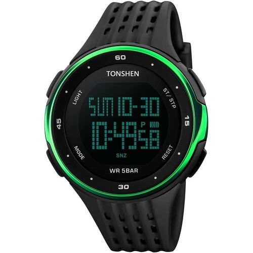 Eryi-Caoutchouc Plastique Montre 50m Etanche Double Temps Led Digital Outdoor Sport Tactique Militaire Quartz Montre Bracelet Pour Hommes Femme, 12h/24h Date Chronomètre Calendrier Alarme
