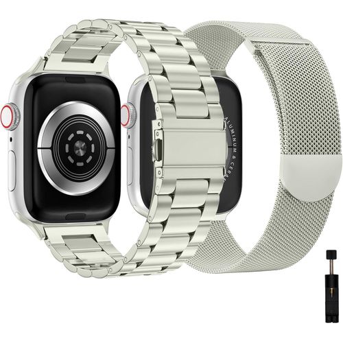 Eryi-Lot De 2 Bracelets En Métal Compatibles Avec Apple Watch 44 Mm, 40 Mm, 45 Mm, 42 Mm, 41 Mm, 49 Mm, 38 Mm, En Acier Inoxydable Pour Iwatch Série Ultra2/Ultra/Se2/Se/9 8 7 6 5 4 3 2 1