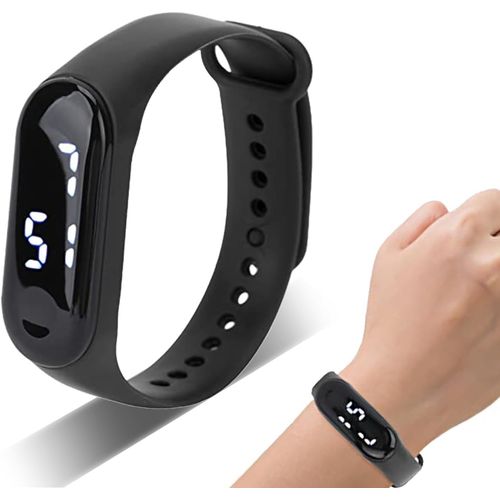 Eryi-Montres De Sport Numériques, Affichage À Lumière Blanche Led Miroir En Plastique Mouvement Électronique Bracelet En Silicone Montre De Sport Pour Activités De Loisirs Avec Chronomètre(Le Noir)