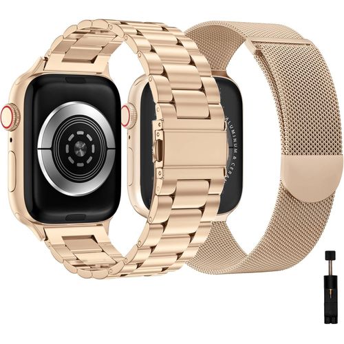 Eryi-Lot De 2 Bracelets En Métal Compatibles Avec Apple Watch 44 Mm, 40 Mm, 45 Mm, 42 Mm, 41 Mm, 49 Mm, 38 Mm, En Acier Inoxydable Pour Iwatch Série Ultra2/Ultra/Se2/Se/9 8 7 6 5 4 3 2 1