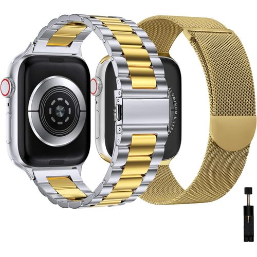 Eryi-Lot De 2 Bracelets En Métal Compatibles Avec Apple Watch 44 Mm, 40 Mm, 45 Mm, 42 Mm, 41 Mm, 49 Mm, 38 Mm, En Acier Inoxydable Pour Iwatch Série Ultra2/Ultra/Se2/Se/9 8 7 6 5 4 3 2 1