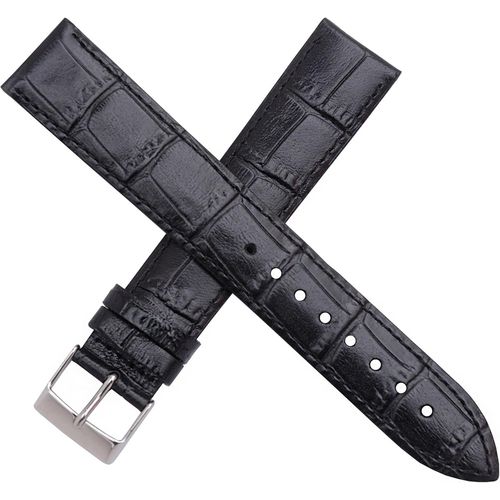 Eryi-New Old Stock 1970 Bracelet De Montre En Cuir Véritable Avec Imprimé Crocodile Noir Pour Homme 20 Mm, Noir , 20 Mm, Rétro