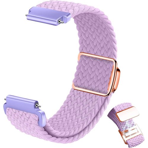 Eryi-Tressés Sport Bracelet Pour Homme Femme, Sport Élastique Tissées Nylon Remplacement Bracelet Magnétique 20mm 22mm - Violet Clair