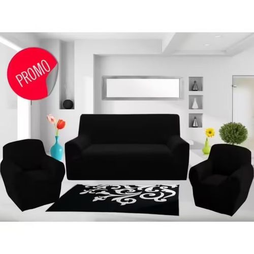 " Set De 3 Housse De Canapé Extensible 3 Places + 2housses De Fauteuils - Noir"
