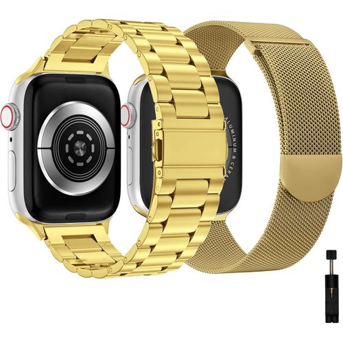 Eryi-Lot De 2 Bracelets En Métal Compatibles Avec Apple Watch 44 Mm, 40 Mm, 45 Mm, 42 Mm, 41 Mm, 49 Mm, 38 Mm, En Acier Inoxydable Pour Iwatch Série Ultra2/Ultra/Se2/Se/9 8 7 6 5 4 3 2 1