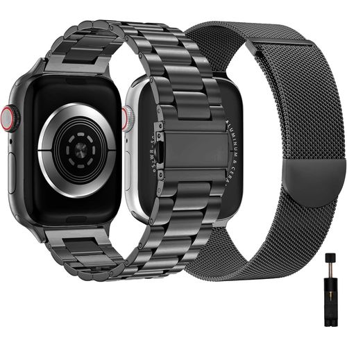 Eryi-Lot De 2 Bracelets En Métal Compatibles Avec Apple Watch 44 Mm, 40 Mm, 45 Mm, 42 Mm, 41 Mm, 49 Mm, 38 Mm, En Acier Inoxydable Pour Iwatch Série Ultra2/Ultra/Se2/Se/9 8 7 6 5 4 3 2 1