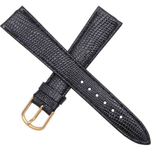 Eryi-Bracelet De Montre En Cuir Legitimo Grain Lézard Noir 18 Mm Pour Homme New Old Stock 1960 1970 - Bracelet Original Vintage - Strap Bracelet D'horlogerie Ancienne, Noir , 18 Mm, Rétro
