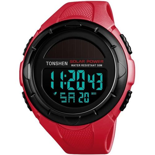 Eryi-Homme Et Femme Outdoor Militaire 50m Etanche Montre Solaire Plastique Caisse Et Caoutchouc Ruban Led Digitale Sport Montres Bracelet Chronomètre Alarme Date