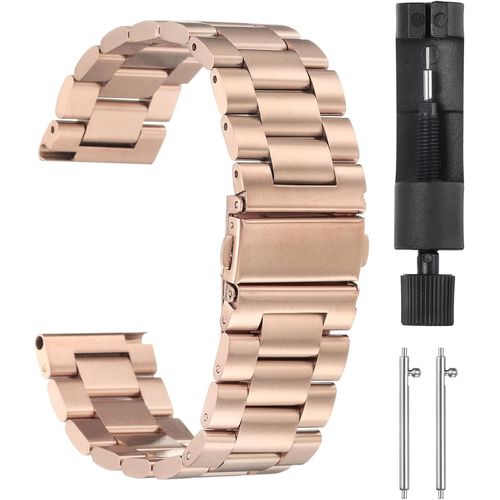 Eryi-Bracelet De Montre En Acier Inoxydable - Fermoir Papillon - Fermeture Rapide - Chaîne En Acier Solide - Avec Adaptateur Pour Montre Connectée Homme Et Femme