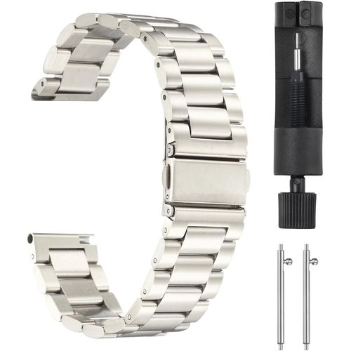 Eryi-Bracelet De Montre En Acier Inoxydable - Fermoir Papillon - Fermeture Rapide - Chaîne En Acier Solide - Avec Adaptateur Pour Montre Connectée Homme Et Femme