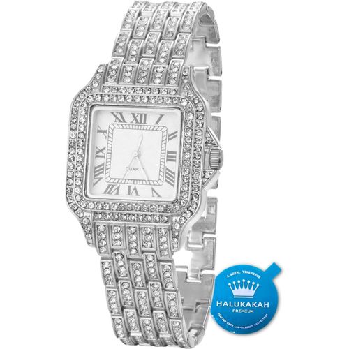 Eryi-Diamants Montre En Or,Homme Or Véritable 18k/Or Rose/Plaqué Platine Or Blanc 33mm Largeur Cadran Carré Quartz 20cm Avec Chaîne Cubains Bracelet Collier,Boîte Cadeau Gratuite