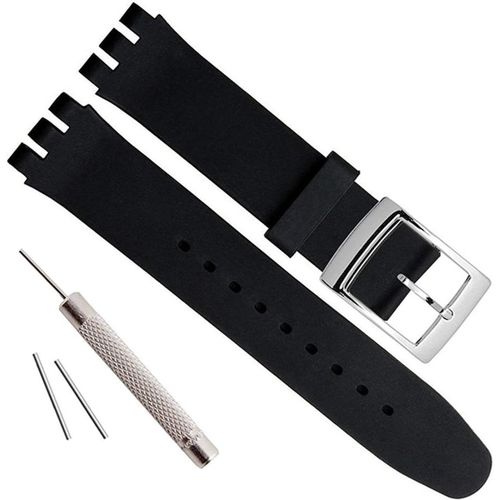Eryi-Bracelet De Montre En Caoutchouc Et Silicone Plaqué Argent Avec Boucle En Acier Inoxydable (20 Mm, Noir), 20 Mm, Pas De Gemme
