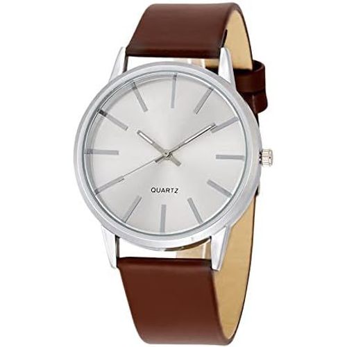 Eryi-Montre Plate Analogique À Quartz Classique Pour Homme En Acier Inoxydable Avec Bracelet En Cuir