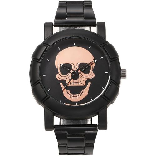 Eryi-Montre Pour Homme Avec Bracelet En Acier Inoxydable - Montre Analogique À Quartz Steampunk Tête De Mort - Bracelet - Parure De Bijoux Pour Homme