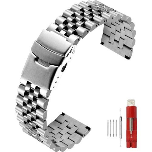 Eryi-Bracelet De Montre En Acier Inoxydable Massif Brossé Et Poli 3d 20 Mm 22 Mm Double Boucle Déployante, 24mm, Acier Inoxydable