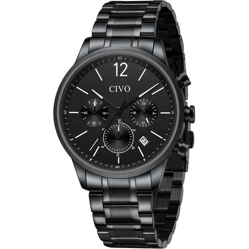 Eryi-Montre Homme Acier Noir Doré Argent Montre Homme Analogique Chronographe Étanche Montre Pour Homme Luxe