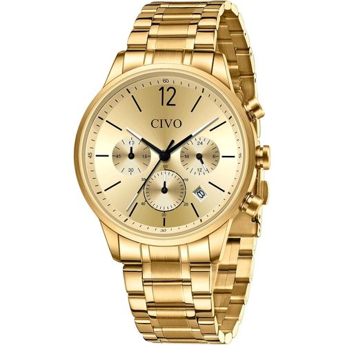 Eryi-Montre Homme Acier Noir Doré Argent Montre Homme Analogique Chronographe Étanche Montre Pour Homme Luxe