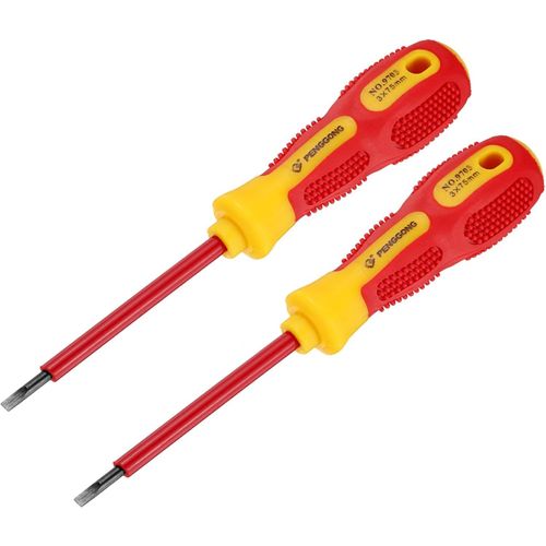 ERYI-2Pcs 1000V Tournevis Électrique Magnétique Isolé À Fente 3Mm X 75Mm Cr-V Tournevis À Tête Plate Pour Électriciens