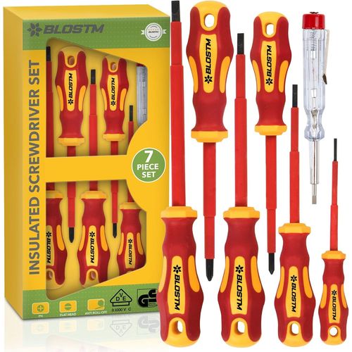 ERYI-Jeu Tournevis Isolé - Lot De 7 Tournevis Electricien Professionnel Certifiés Vde À 1000V Pointes Noires Durcies Avec Conception Ergonomique Anti-Roulis (7 Pcs)