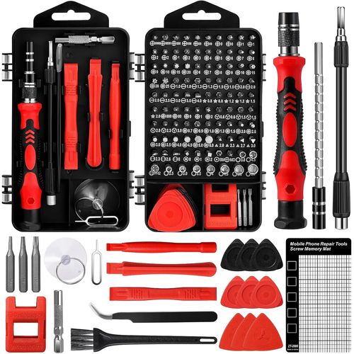 Eryi-Jeu De Tournevis De Précision 122 En 1 (Avec Petite Brosse) ¿ Kit D'outils De Réparation De Téléphone Portable Pour Smartphones, Tablettes, Ordinateurs Portables, Lunettes (Red)