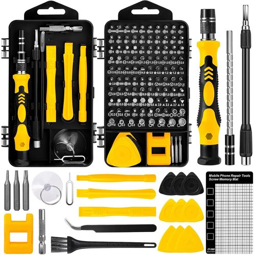 Eryi-Jeu De Tournevis De Précision 122 En 1 (Avec Petite Brosse) \U2013 Kit D'outils De Réparation De Téléphone Portable Pour Smartphones, Tablettes, Ordinateurs Portables, Lunettes (Yellow)