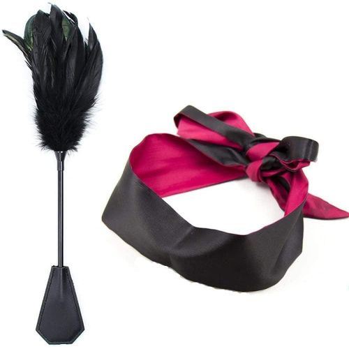 Eryi-Deluxe Plume Plume Fouet En Cuir Fouet Bondage Pagaie Set De Menottes De Lit Sextoy Avec Bandeau Pour Les Yeux