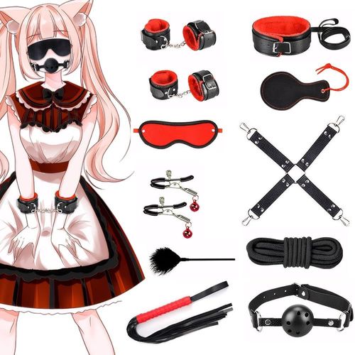 Eryi-Kit Bdsm 11pcs Set De Jouets Sexuels Pour Couple Set De Bondage Ajustable Jeux Adultes Pour Couples Set De Contrainte Pour Accessoires Sexuels (Noir Et Rouge)