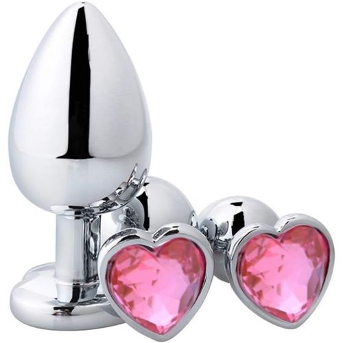 Eryi-Grand + Moyen + Petit Ensemble De Plug Anal De Luxe En Métal Butt Toys En Forme De Coeur Anal Trainer Cristal Butt Plug Kit S & M Adult Gay Anal Plugs Femme Hommes Sex Gifts (Rose)